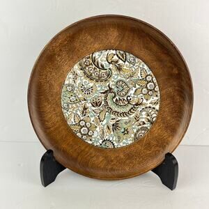 Woodbury's Woodware Hand Turned Wood With Paisley Tile Shelburne Vermont 10in